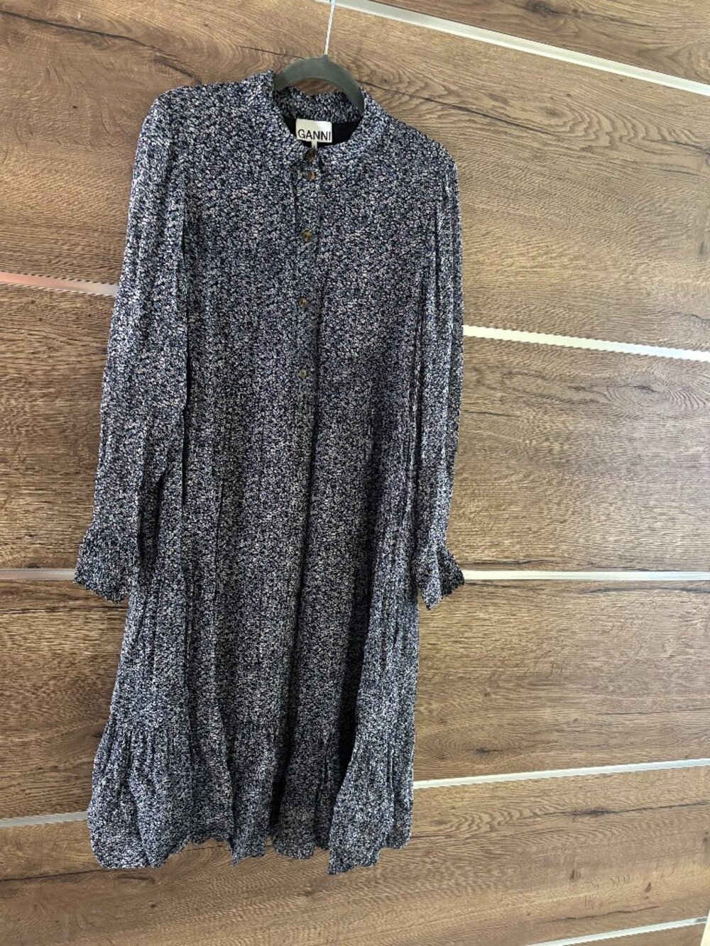 Ganni Blue Floral Viscose Midi Dress - Size XL